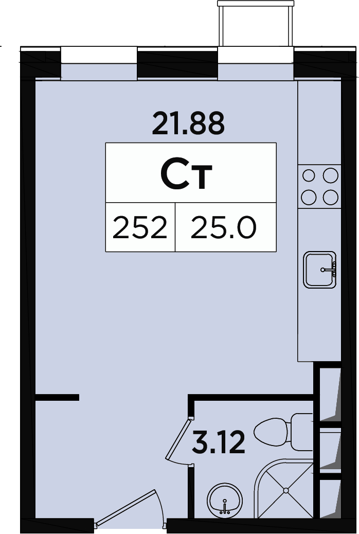 1-комнатная квартира (Студия) в ЖК Легендарный Квартал на Березовой  аллее на 4 этаже в 1 секции. Сдача в 3 кв. 2019 г.