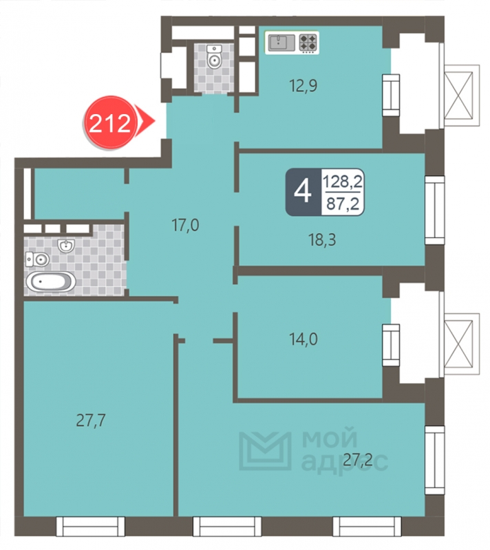 2-комнатная квартира с отделкой в ЖК GloraX Aura Белорусская на 3 этаже в 1 секции. Сдача в 3 кв. 2024 г.