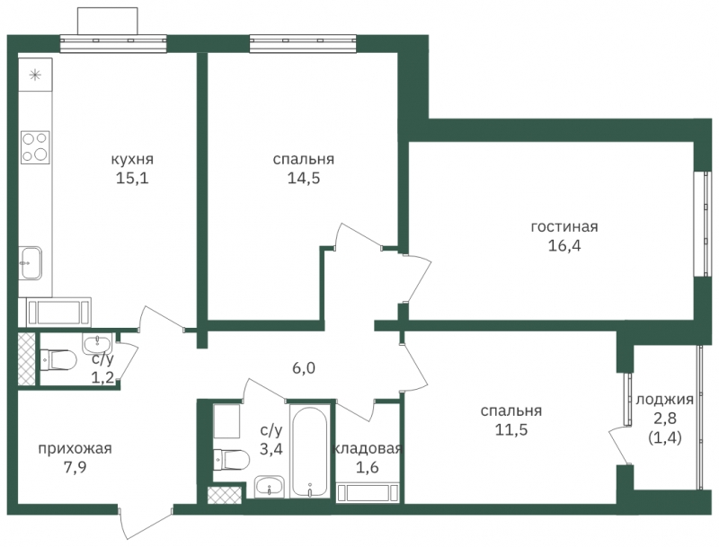 2-комнатная квартира в ЖК Фрегат 2 на 18 этаже в 1 секции. Сдача в 3 кв. 2022 г.