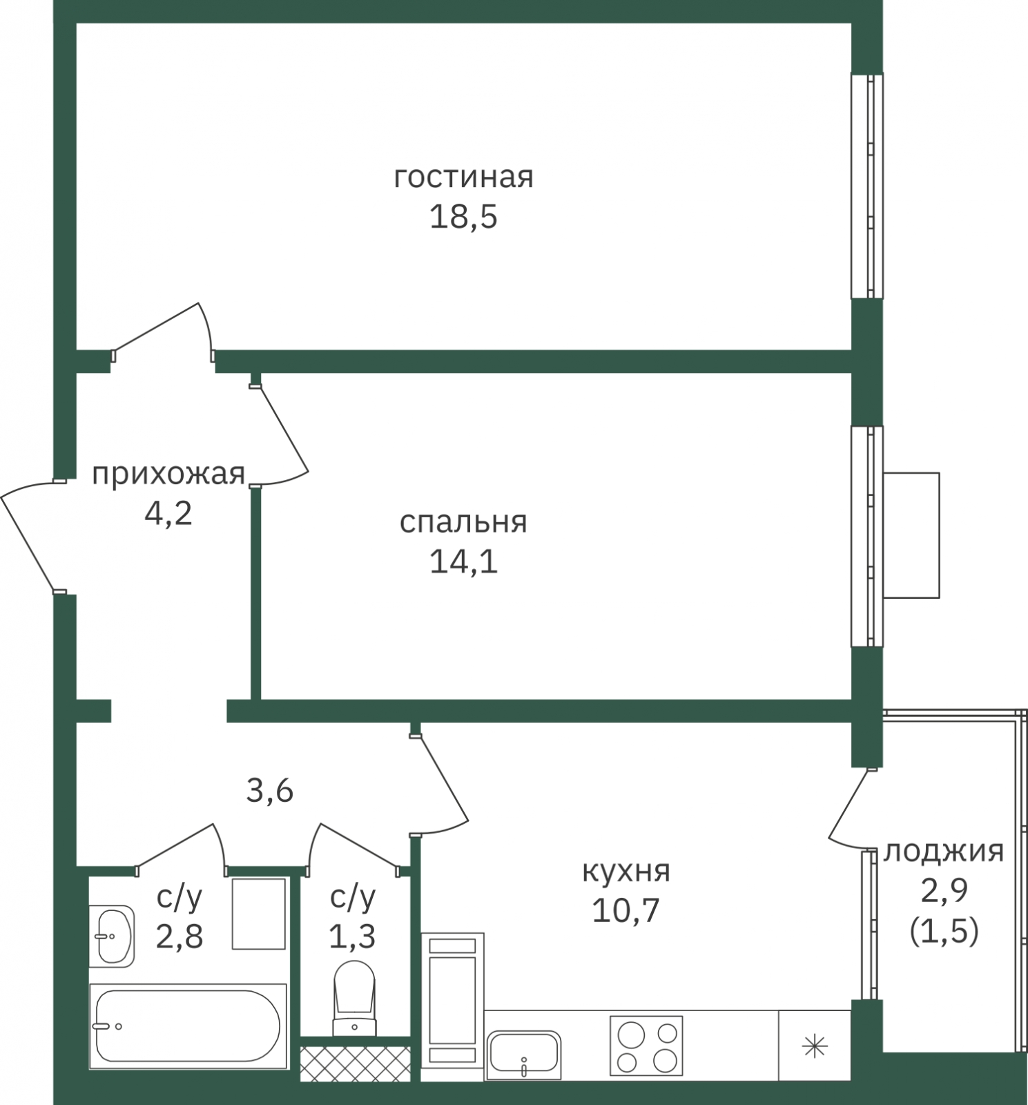 2-комнатная квартира с отделкой в ЖК GloraX Aura Белорусская на 13 этаже в 1 секции. Сдача в 3 кв. 2024 г.