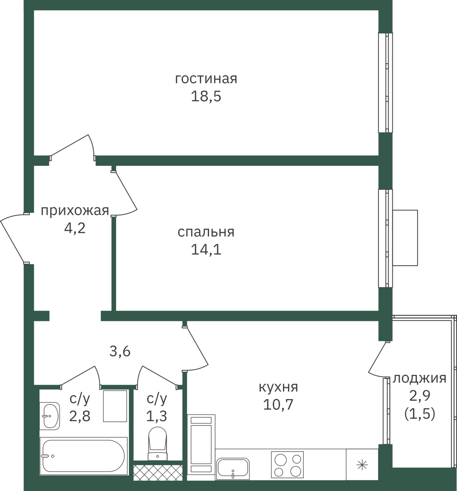 2-комнатная квартира с отделкой в ЖК GloraX Aura Белорусская на 6 этаже в 1 секции. Сдача в 3 кв. 2024 г.