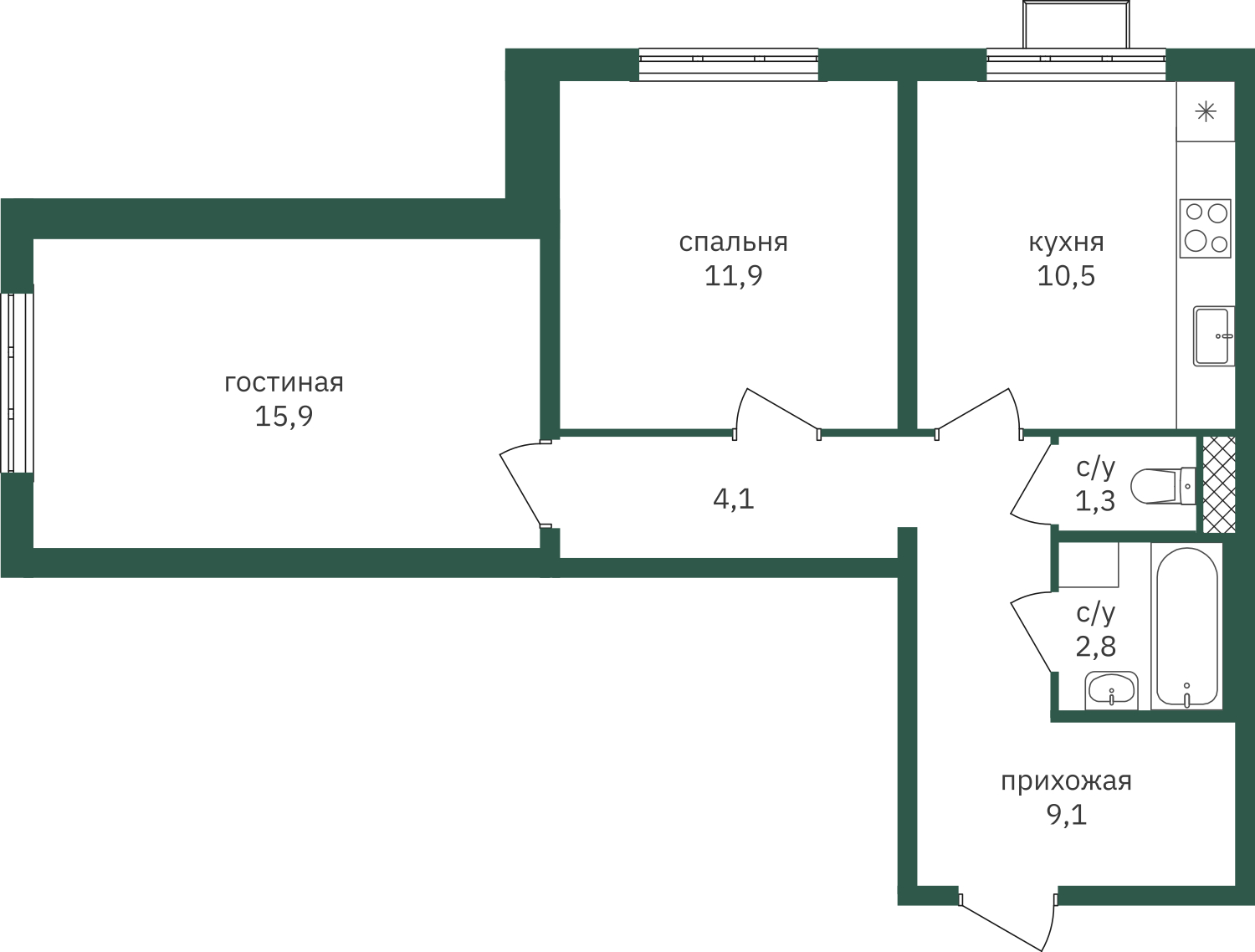 1-комнатная квартира (Студия) в ЖК Фрегат 2 на 19 этаже в 1 секции. Сдача в 3 кв. 2022 г.