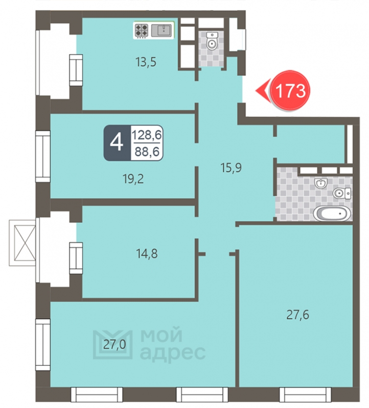 2-комнатная квартира с отделкой в ЖК GloraX Aura Белорусская на 4 этаже в 1 секции. Сдача в 3 кв. 2024 г.