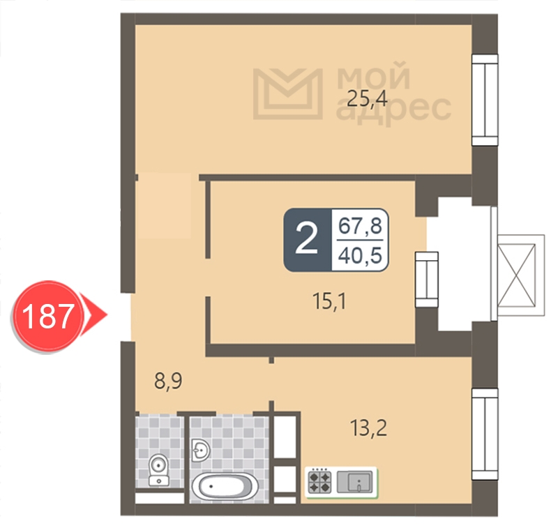 2-комнатная квартира с отделкой в ЖК мой адрес На Береговом на 25 этаже в 1 секции. Дом сдан.