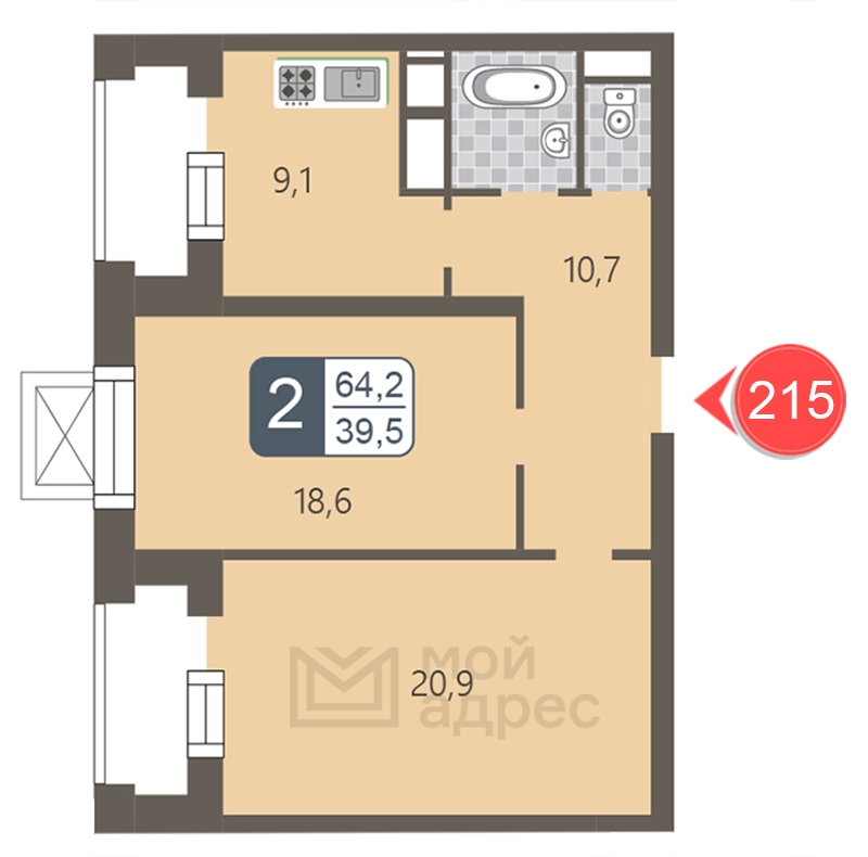 1-комнатная квартира с отделкой в ЖК GloraX Aura Белорусская на 3 этаже в 1 секции. Сдача в 3 кв. 2024 г.