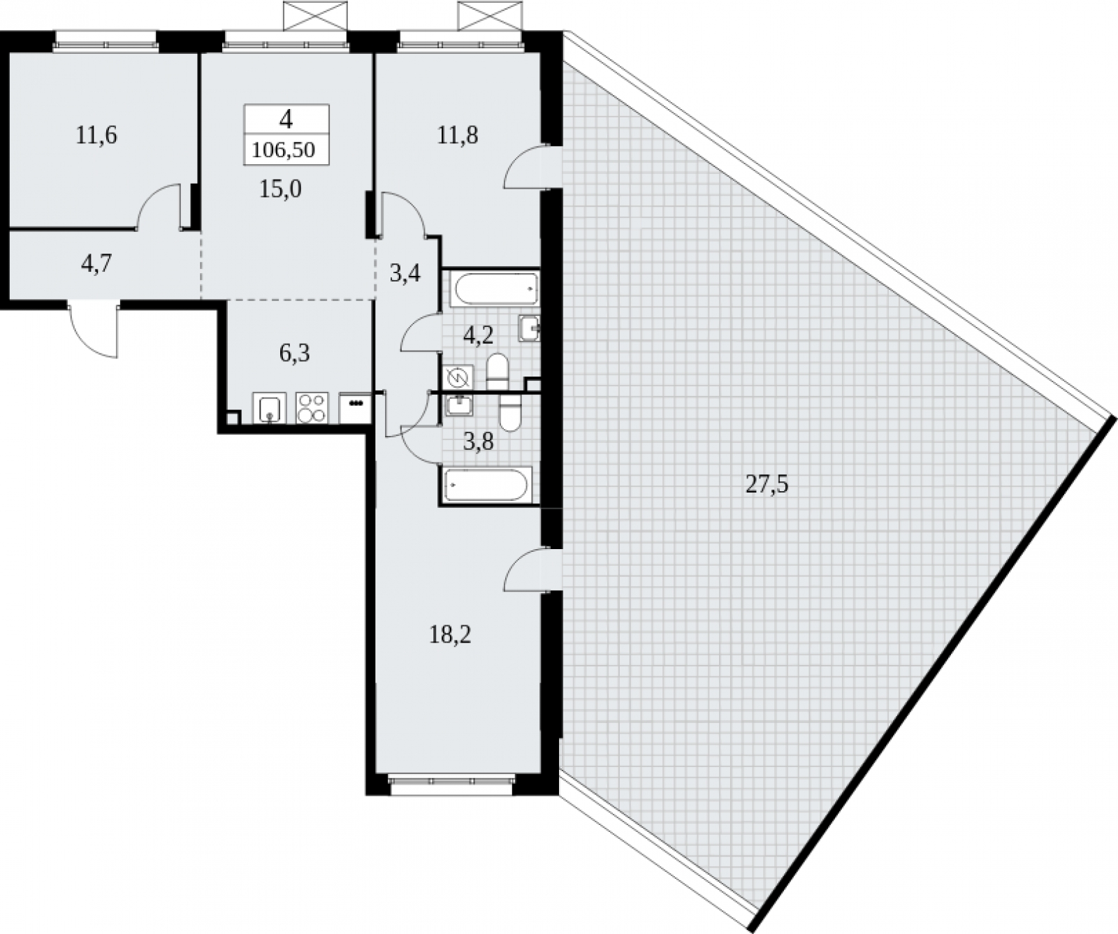 1-комнатная квартира в ЖК Бунинские кварталы на 18 этаже в 6 секции. Сдача в 2 кв. 2026 г.