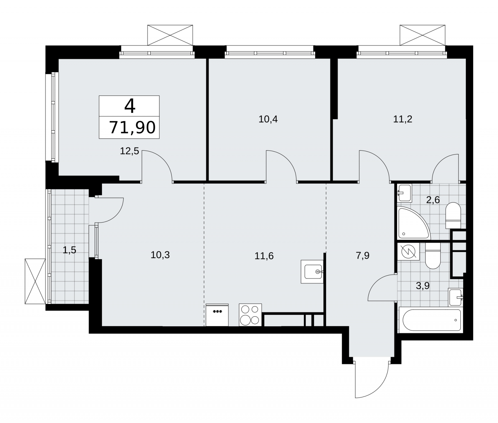 2-комнатная квартира в ЖК Бунинские кварталы на 19 этаже в 6 секции. Сдача в 2 кв. 2026 г.