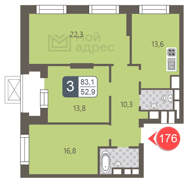 2-комнатная квартира с отделкой в ЖК balance на 29 этаже в 2 секции. Сдача в 3 кв. 2021 г.
