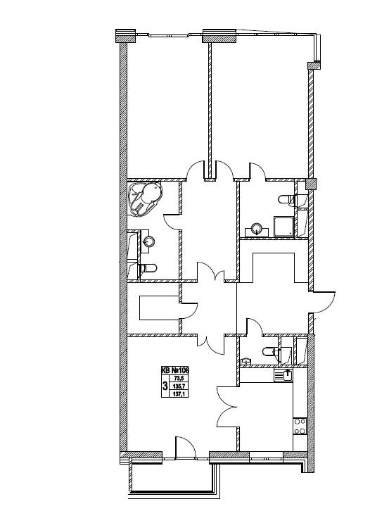 3-комнатная квартира в ЖК Клубный дом на Котельнической на 10 этаже в 4 секции. Дом сдан.