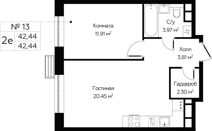 2-комнатная квартира в ЖК MOD на 4 этаже в 1 секции. Сдача в 4 кв. 2024 г.