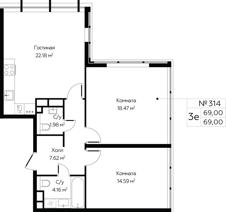 1-комнатная квартира в ЖК MOD на 5 этаже в 1 секции. Сдача в 4 кв. 2024 г.