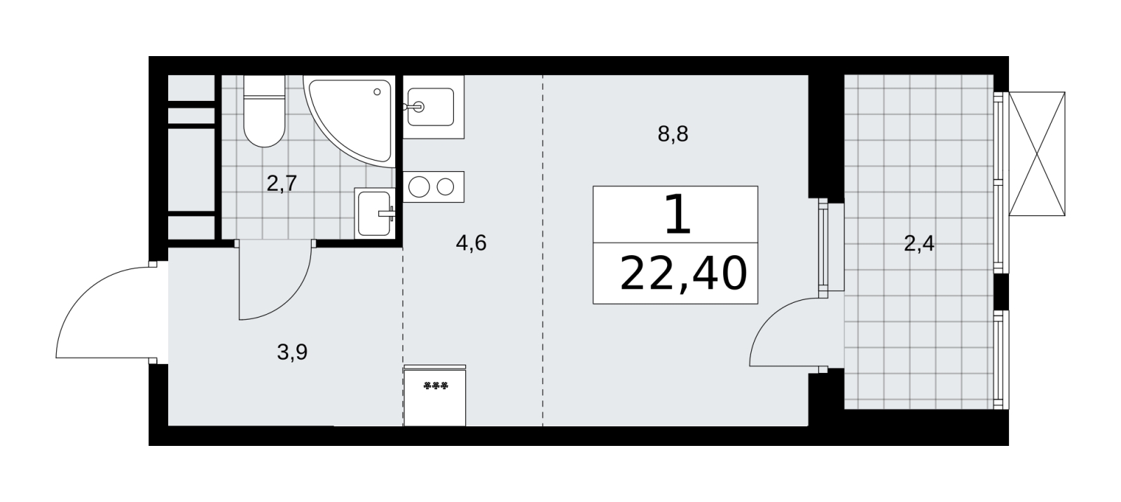 3-комнатная квартира в ЖК MOD на 2 этаже в 1 секции. Сдача в 4 кв. 2024 г.