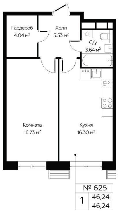1-комнатная квартира в ЖК MOD на 23 этаже в 1 секции. Сдача в 4 кв. 2024 г.