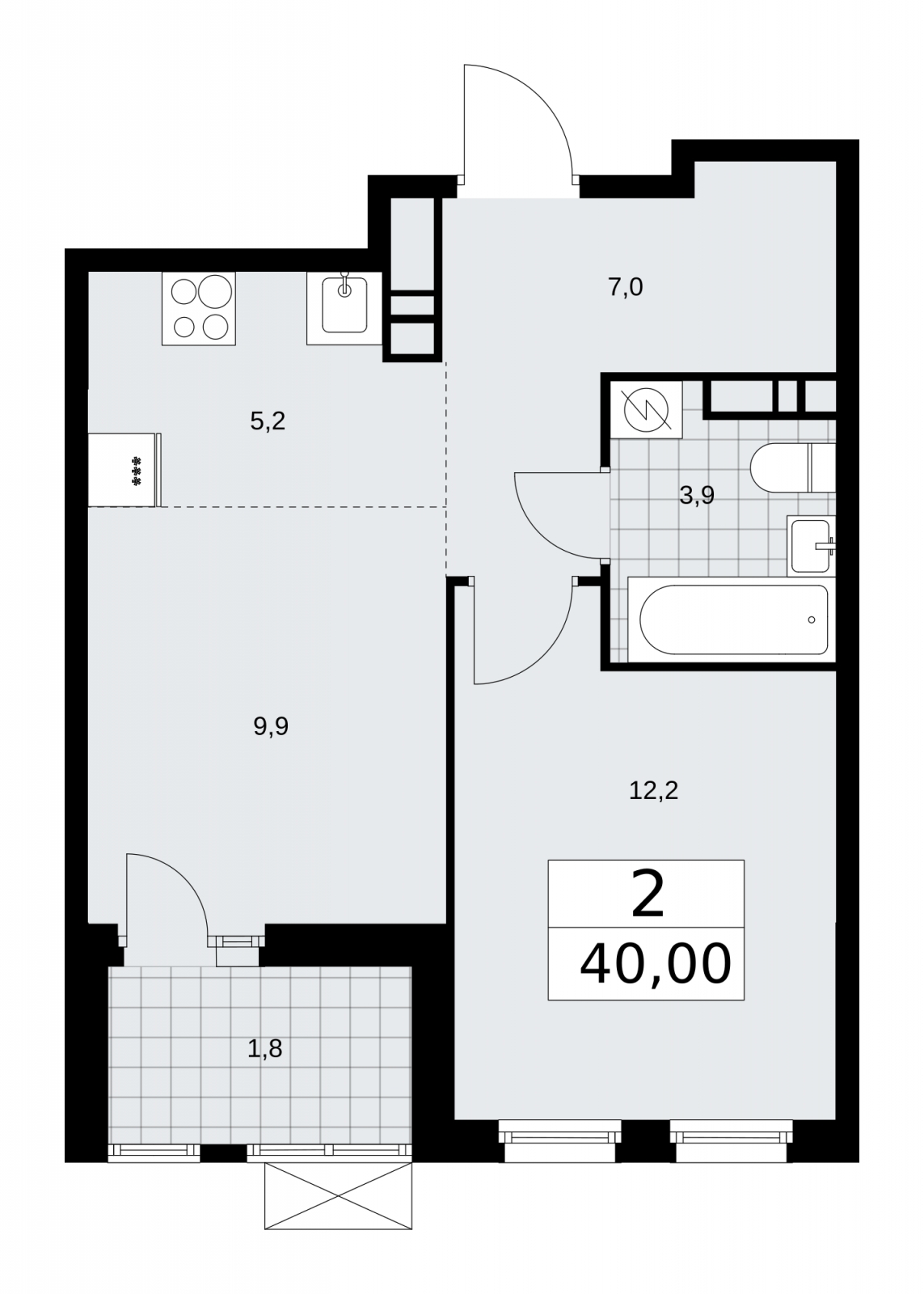 2-комнатная квартира в ЖК Бунинские кварталы на 12 этаже в 6 секции. Сдача в 4 кв. 2024 г.