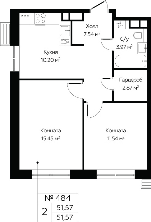 1-комнатная квартира (Студия) в ЖК Бунинские кварталы на 11 этаже в 1 секции. Сдача в 4 кв. 2024 г.