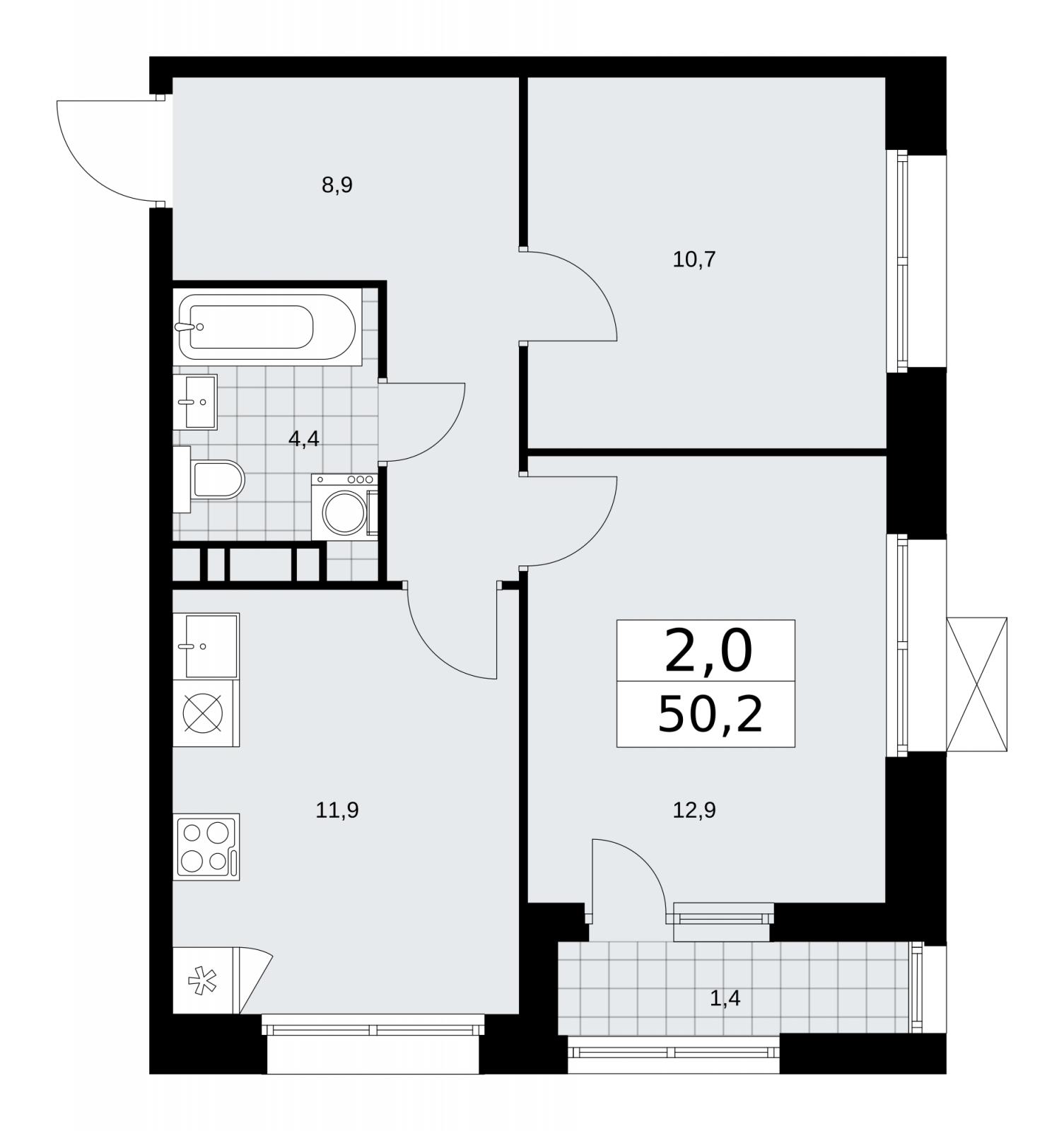 2-комнатная квартира в ЖК Бунинские кварталы на 18 этаже в 7 секции. Сдача в 2 кв. 2026 г.