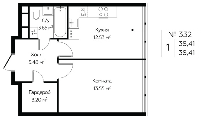 1-комнатная квартира (Студия) в ЖК Ильинойс на 15 этаже в 3 секции. Сдача в 4 кв. 2024 г.
