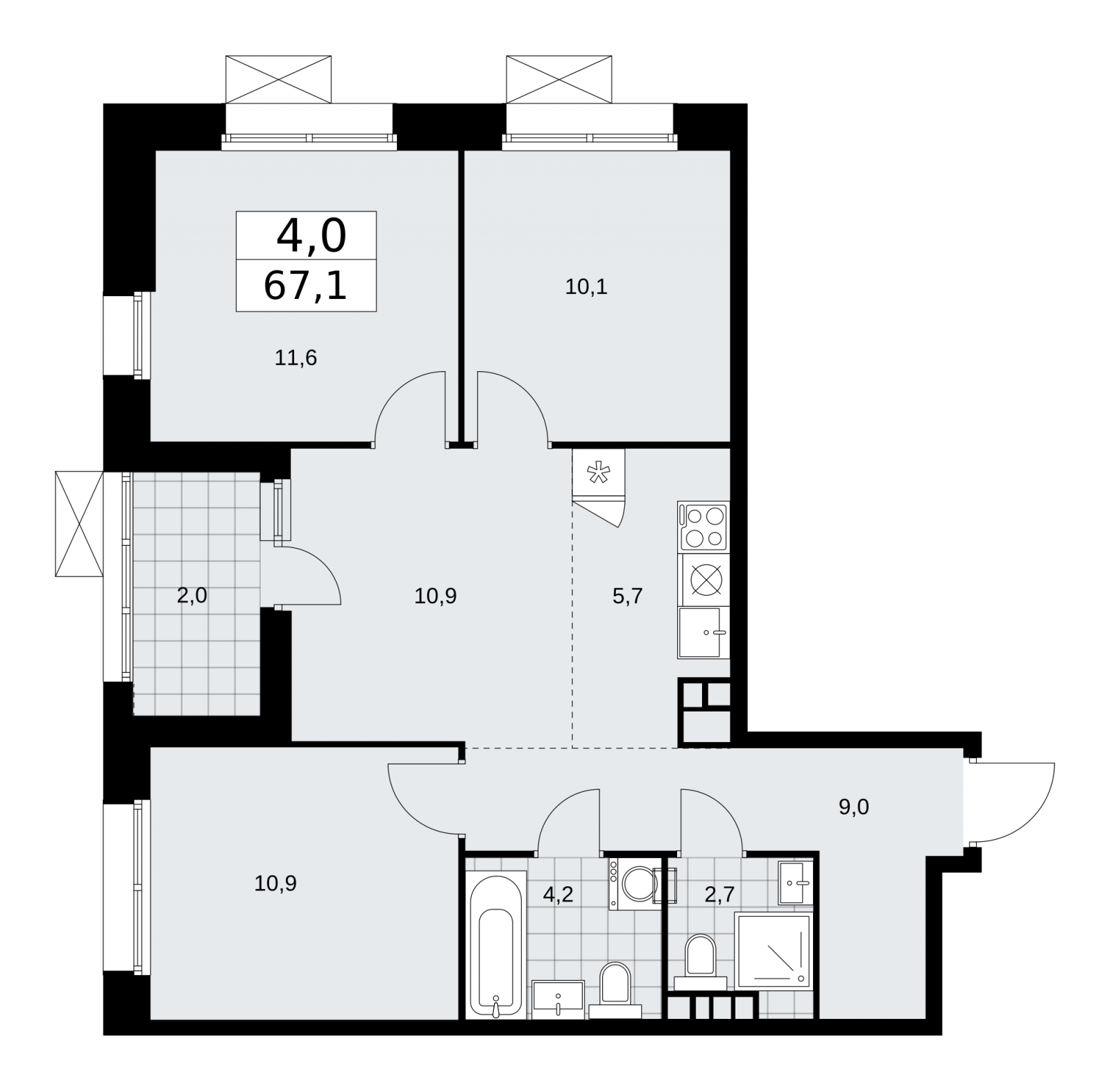 3-комнатная квартира в ЖК Аникеевский на 1 этаже в 3 секции. Сдача в 1 кв. 2024 г.