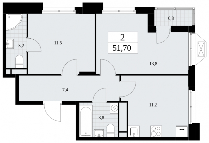 1-комнатная квартира в ЖК Бунинские кварталы на 8 этаже в 1 секции. Сдача в 4 кв. 2024 г.