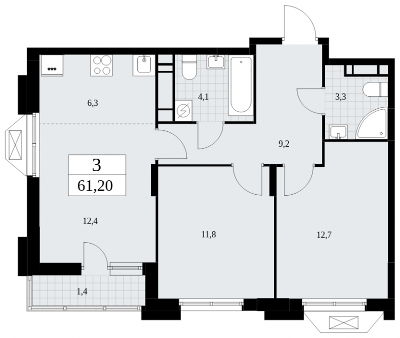 1-комнатная квартира с отделкой в ЖК Бунинские кварталы на 2 этаже в 1 секции. Сдача в 2 кв. 2026 г.
