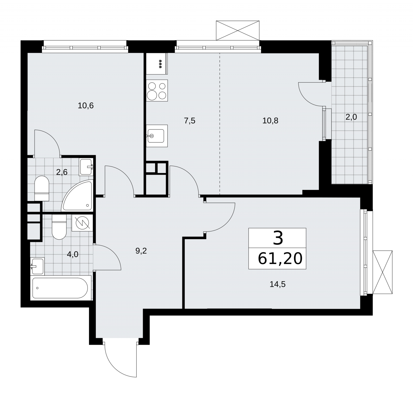 3-комнатная квартира в ЖК Бунинские кварталы на 11 этаже в 1 секции. Сдача в 3 кв. 2025 г.