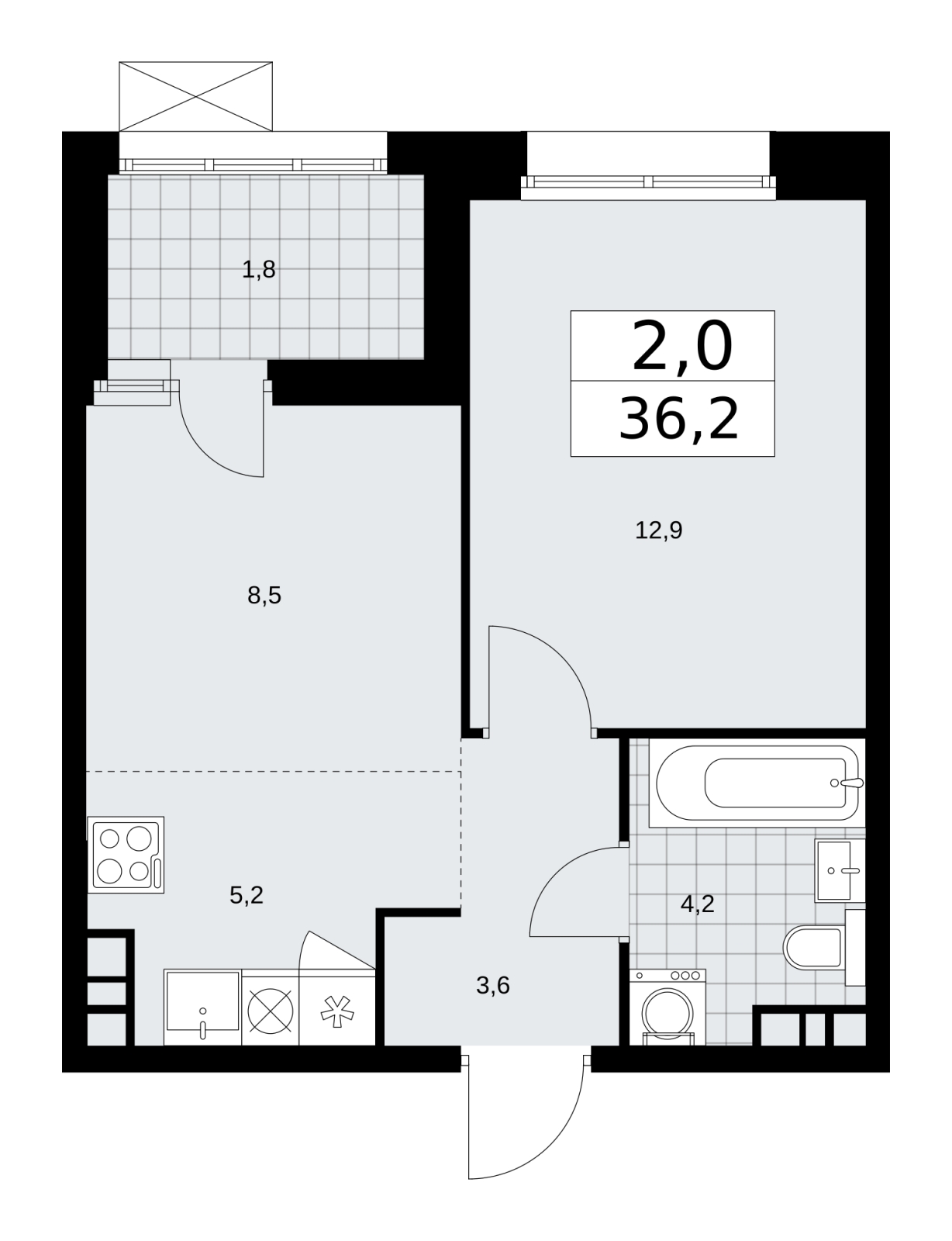 1-комнатная квартира в ЖК Бунинские кварталы на 11 этаже в 1 секции. Сдача в 3 кв. 2025 г.