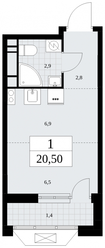 1-комнатная квартира (Студия) с отделкой в ЖК Бунинские кварталы на 6 этаже в 1 секции. Сдача в 2 кв. 2026 г.