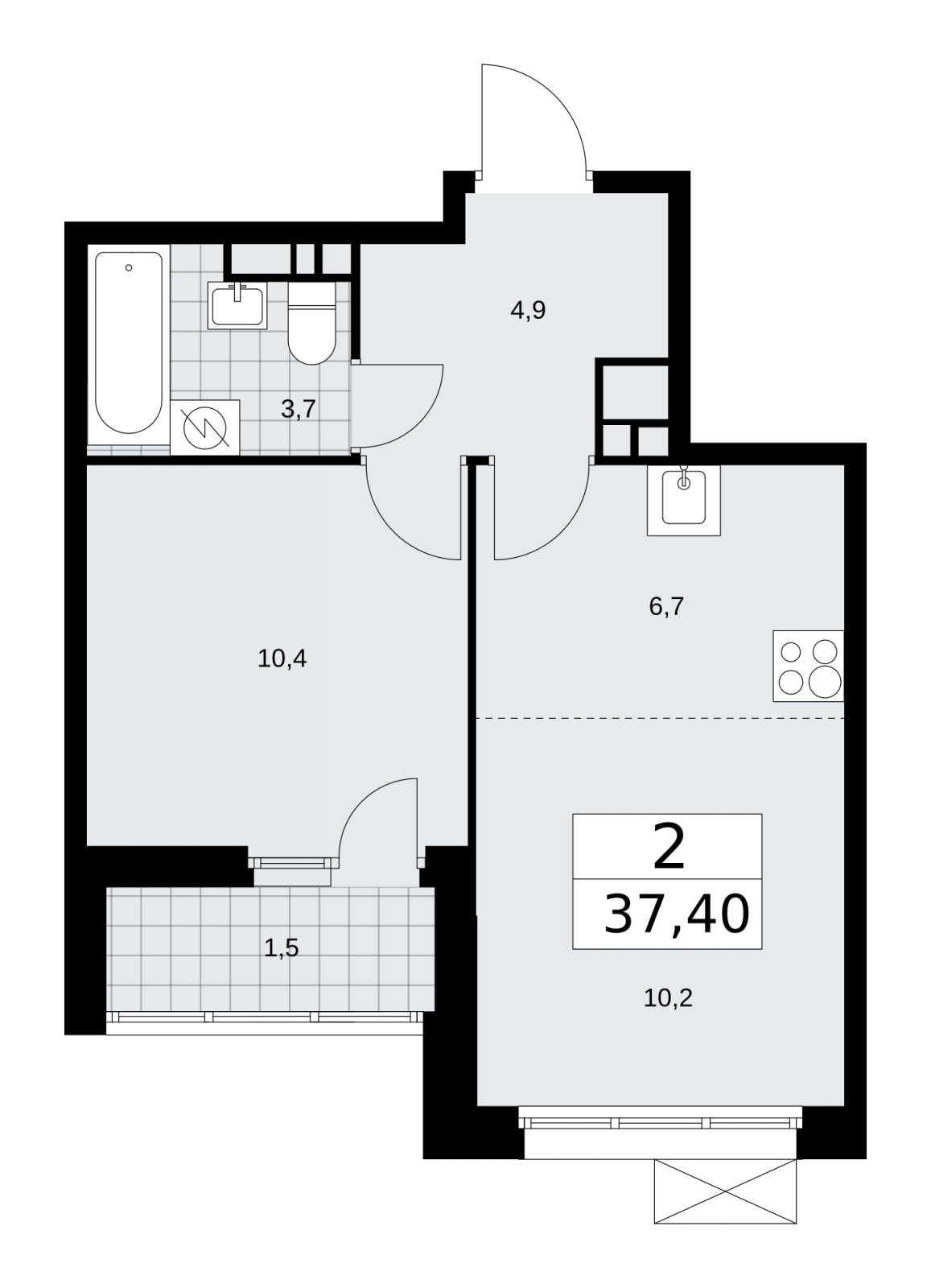 2-комнатная квартира с отделкой в ЖК Бунинские кварталы на 7 этаже в 1 секции. Сдача в 2 кв. 2026 г.