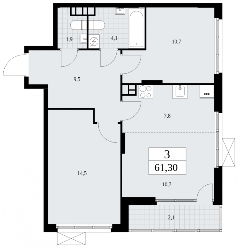2-комнатная квартира в ЖК MOD на 52 этаже в 1 секции. Сдача в 4 кв. 2024 г.