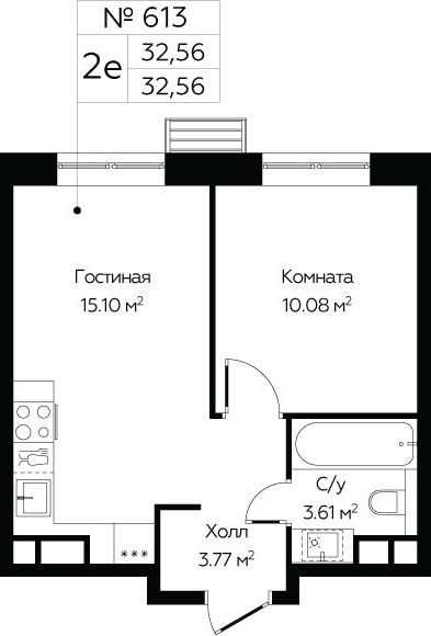 2-комнатная квартира в ЖК Бунинские кварталы на 13 этаже в 1 секции. Сдача в 3 кв. 2025 г.