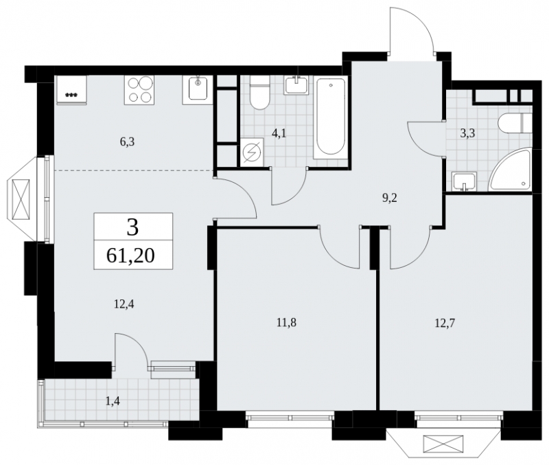 2-комнатная квартира в ЖК Бунинские кварталы на 13 этаже в 1 секции. Сдача в 3 кв. 2025 г.