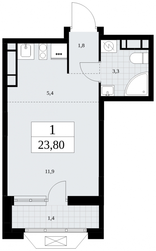 1-комнатная квартира (Студия) с отделкой в ЖК Бунинские кварталы на 13 этаже в 1 секции. Сдача в 4 кв. 2024 г.