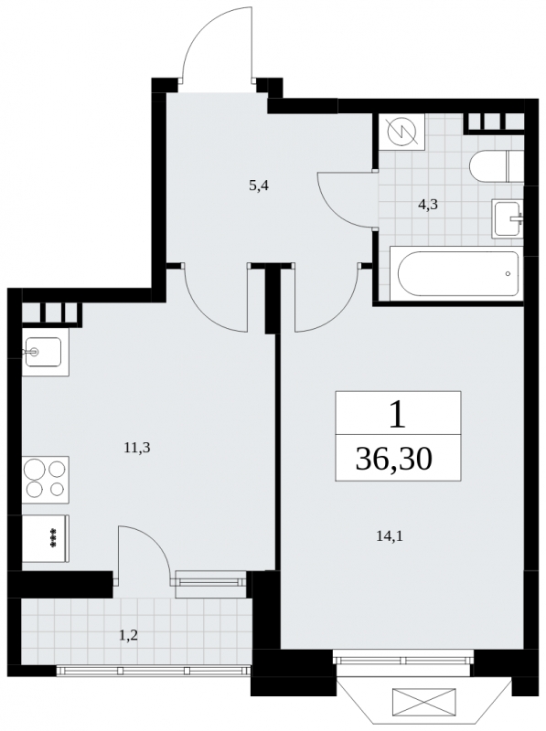 1-комнатная квартира с отделкой в ЖК MOD на 5 этаже в 1 секции. Сдача в 4 кв. 2024 г.