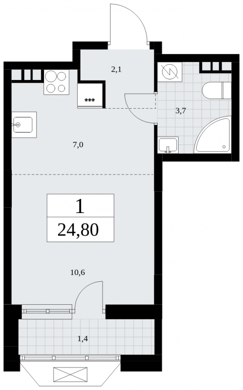 2-комнатная квартира в ЖК Бунинские кварталы на 14 этаже в 1 секции. Сдача в 3 кв. 2025 г.