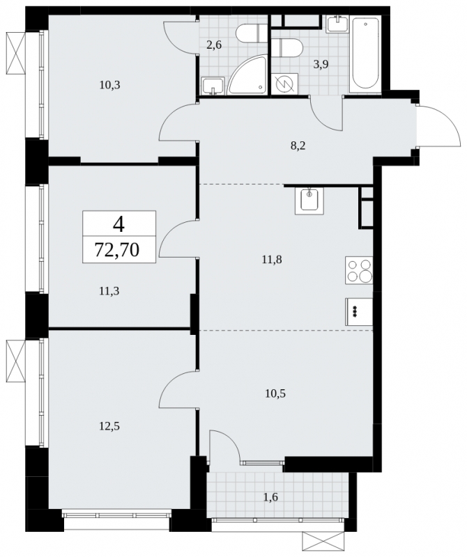 1-комнатная квартира (Студия) в ЖК Бунинские кварталы на 13 этаже в 1 секции. Сдача в 4 кв. 2024 г.