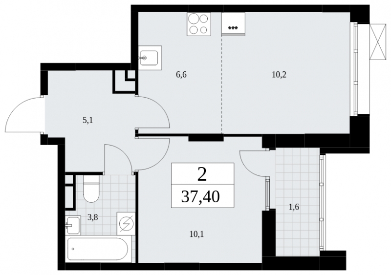 1-комнатная квартира (Студия) в ЖК Бунинские кварталы на 16 этаже в 1 секции. Сдача в 4 кв. 2024 г.