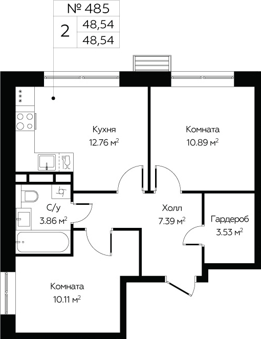 2-комнатная квартира в ЖК Бунинские кварталы на 17 этаже в 1 секции. Сдача в 3 кв. 2025 г.