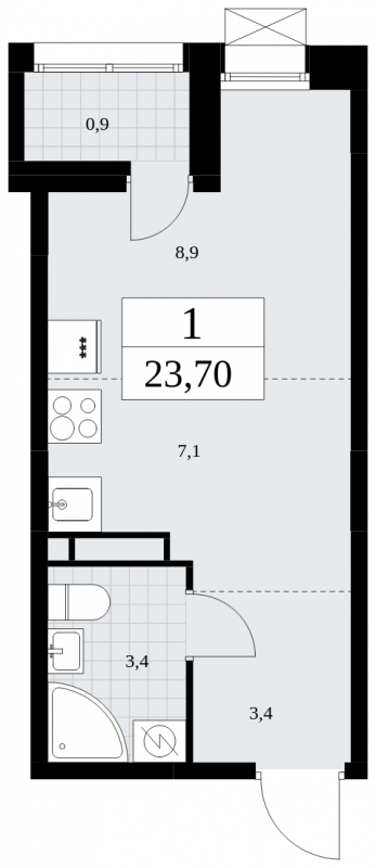 1-комнатная квартира с отделкой в ЖК Бунинские кварталы на 2 этаже в 1 секции. Сдача в 4 кв. 2025 г.