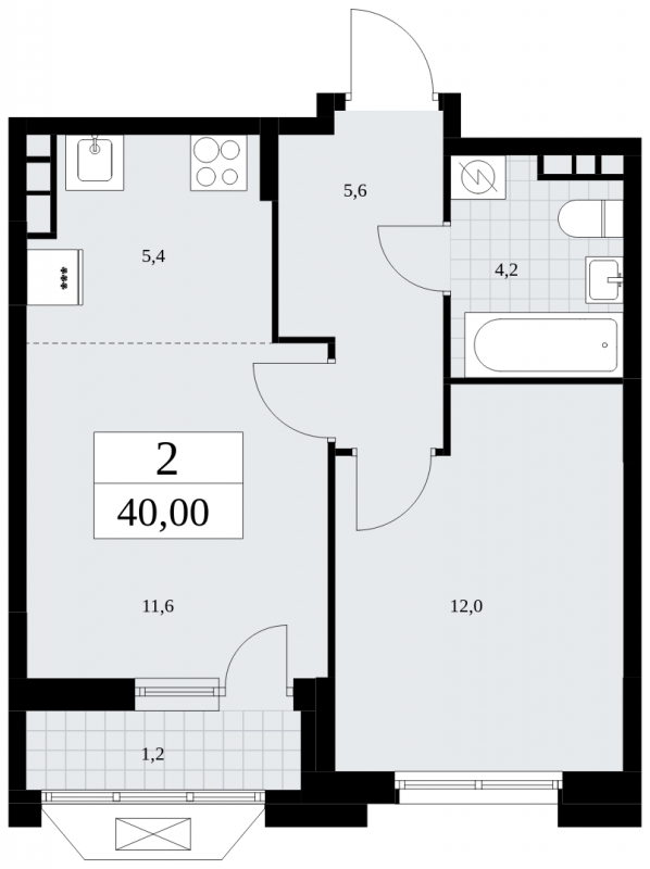 1-комнатная квартира в ЖК MOD на 2 этаже в 1 секции. Сдача в 4 кв. 2024 г.