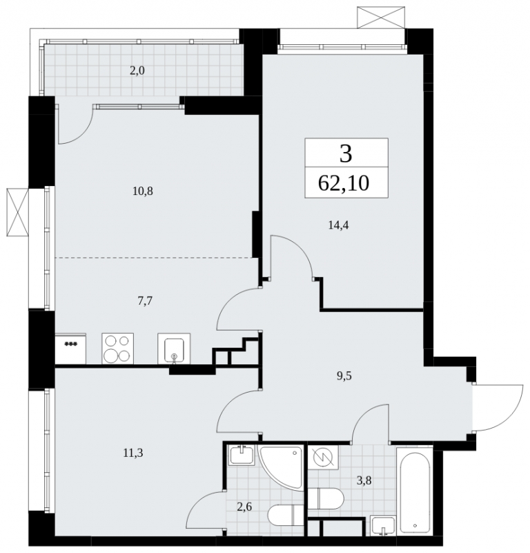 2-комнатная квартира с отделкой в ЖК GloraX Aura Василеостровский на 9 этаже в 1 секции. Сдача в 1 кв. 2025 г.