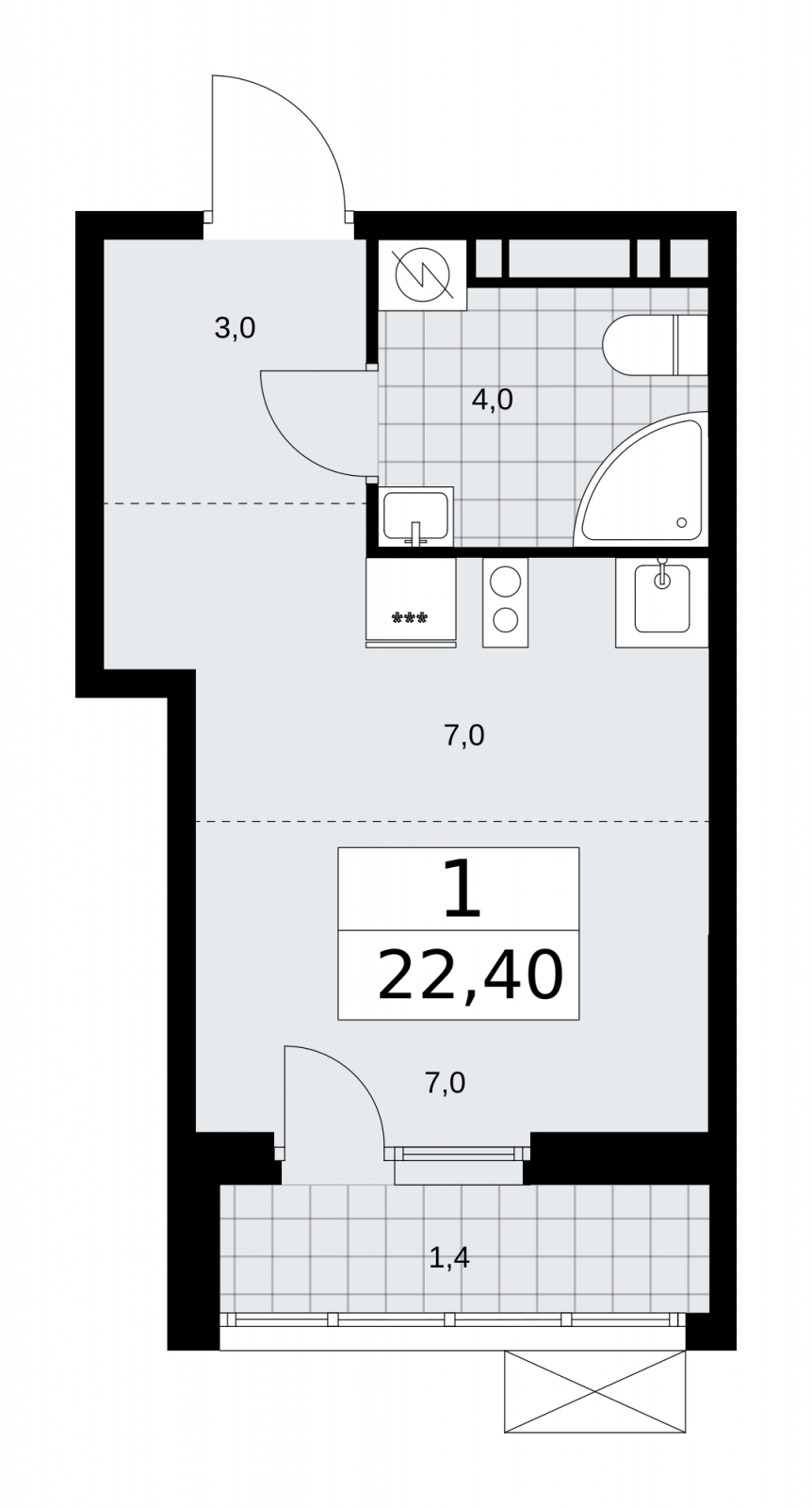 1-комнатная квартира (Студия) с отделкой в ЖК Бунинские кварталы на 15 этаже в 1 секции. Сдача в 1 кв. 2026 г.