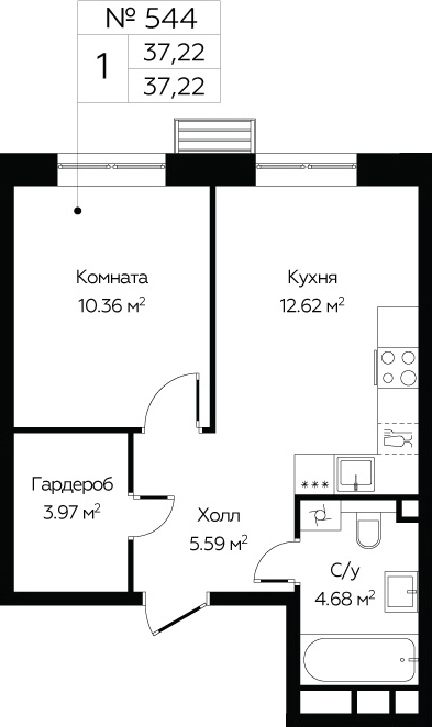 1-комнатная квартира в ЖК MOD на 23 этаже в 1 секции. Сдача в 4 кв. 2024 г.