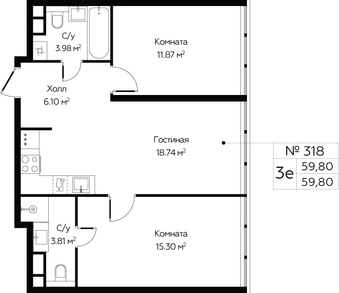 1-комнатная квартира с отделкой в ЖК GloraX Aura Белорусская на 8 этаже в 1 секции. Сдача в 3 кв. 2024 г.