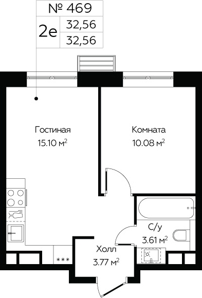 2-комнатная квартира в ЖК Бунинские кварталы на 4 этаже в 1 секции. Сдача в 3 кв. 2025 г.