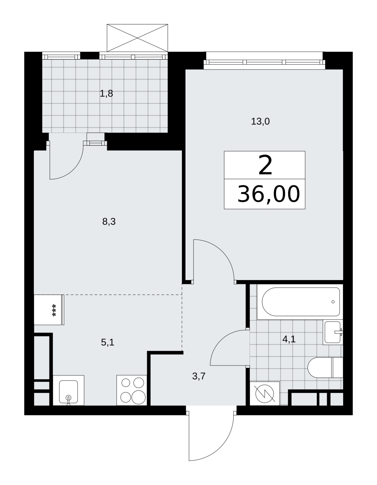 2-комнатная квартира с отделкой в ЖК Бунинские кварталы на 14 этаже в 1 секции. Сдача в 4 кв. 2025 г.