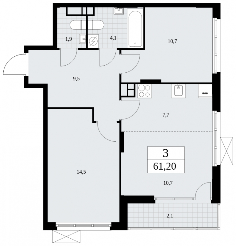1-комнатная квартира с отделкой в ЖК Бунинские кварталы на 14 этаже в 1 секции. Сдача в 4 кв. 2025 г.