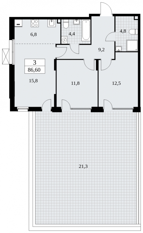 4-комнатная квартира в ЖК MYPRIORITY Dubrovka на 30 этаже в 6 секции. Сдача в 2 кв. 2025 г.