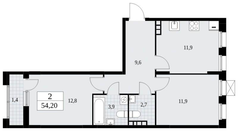 2-комнатная квартира в ЖК Бунинские кварталы на 9 этаже в 5 секции. Сдача в 4 кв. 2024 г.