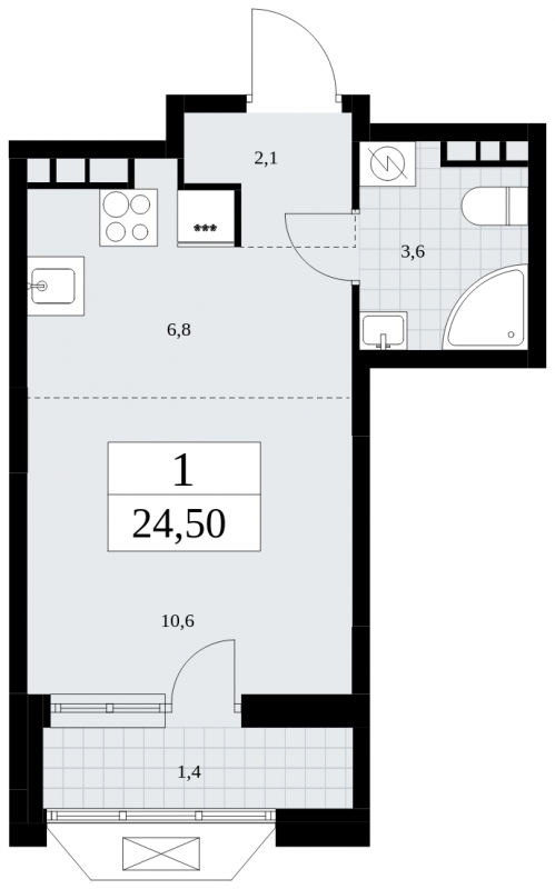 1-комнатная квартира (Студия) в ЖК Ильинойс на 22 этаже в 3 секции. Сдача в 4 кв. 2024 г.