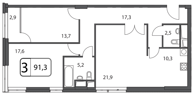 3-комнатная квартира с отделкой в Апарт-Комплекс Волга на 15 этаже в 1 секции. Дом сдан.